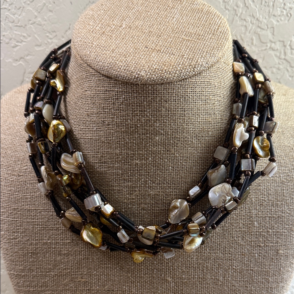 Coldwater Creek Black And Gold Multi-Strand Necklace 12$
